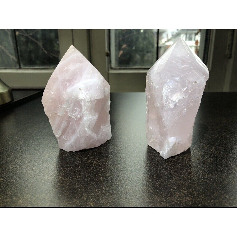 Pink Rose Quartz Tower Set Healing Love Stones Crystals Recharge Chakras 11 13oz - Picture 5 of 16